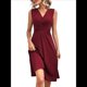 thumbnail image 3 of Vestido de Verano para Mujer, Cruzado, con Escote en V, Sin Mangas, Acampanado, Color Rojo Vino, Talla M, 3 of 8