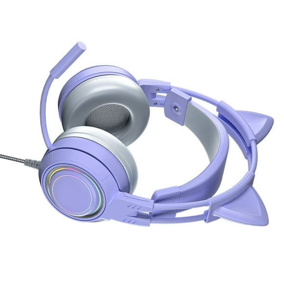 Cat Ear Headphones with Noise Reduction Mic, Removable Ears, All Wrapped Earcups, Over Ear Gaming Headset