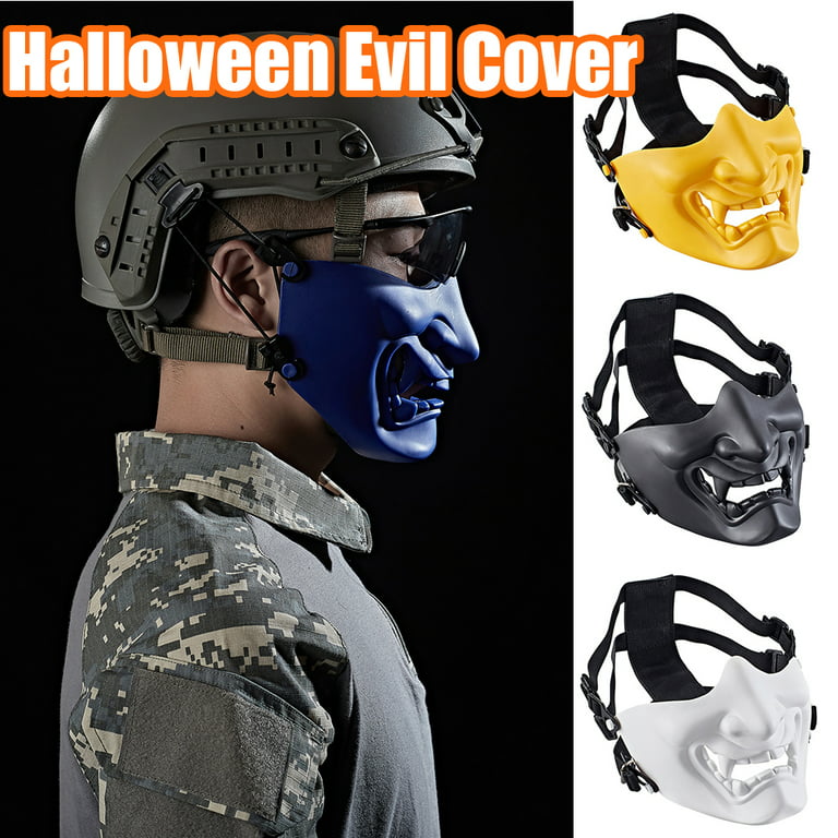 Cheers.US Airsoft Cover Protective Fashion Half Face Mask Outdoor Game Mask Tactical Prajna Half Face Hannya Oni Motorcycle Evil Demon Knight for Halloween Cosplay -