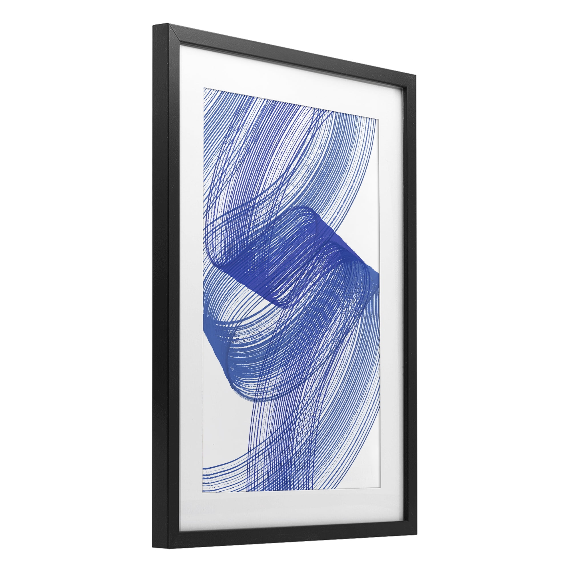 Stupell Industries Blue Lines Flowing In Motion Black Framed Print Under Glass, design by Martina Pavlova