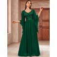 thumbnail image 5 of Dark Green V-Neck Sequin Lace Insert Flowing Chiffon Maxi Dress, 5 of 30