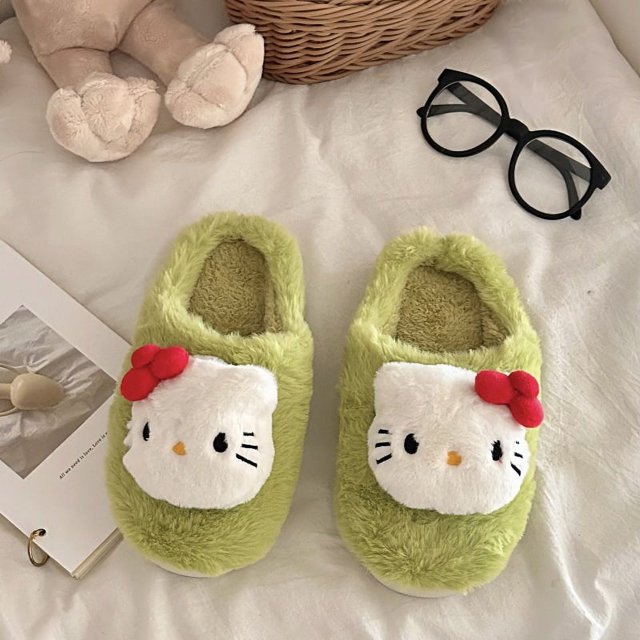 Zapatillas de algodón de dibujos animados Sanrios Hellokitty Kawaii, lindo gatito de invierno, interior, hogar, suela gruesa, felpa, antideslizantes