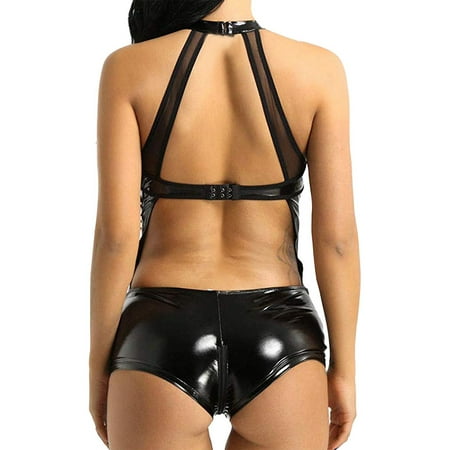 

HGWXX7 Plus Size Lingerie New Fashion Guaze Leather Pajamas Backless Sleepwear Black Lingerie