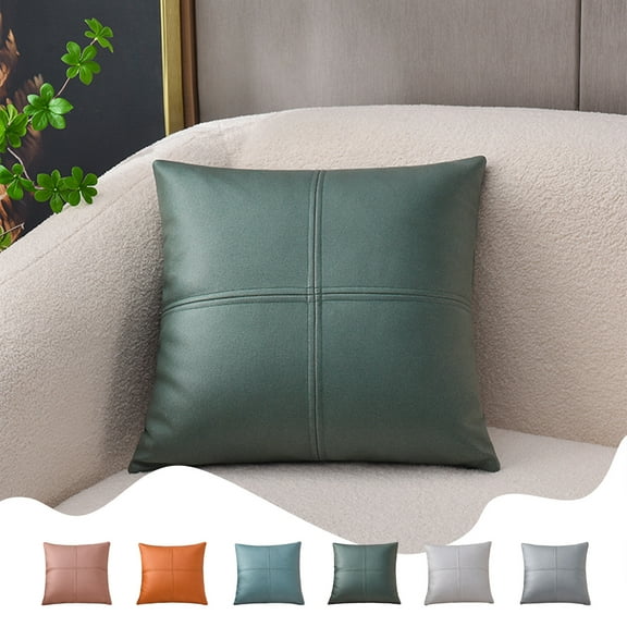 Faux Leather Throw Pillow Covers 17.7 x 17.7 Inches, Leather Pillow Cover, Hand Stitched Leather Decorative Pillow Cover for Couch Sofa Bed Living Room Home Garden