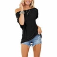 thumbnail image 4 of XFLWAM Womens Off Shoulder Tops Casual Summer Loose Batwing Button Down Short Sleeve Shirt Tunic Blouse Black XL, 4 of 5