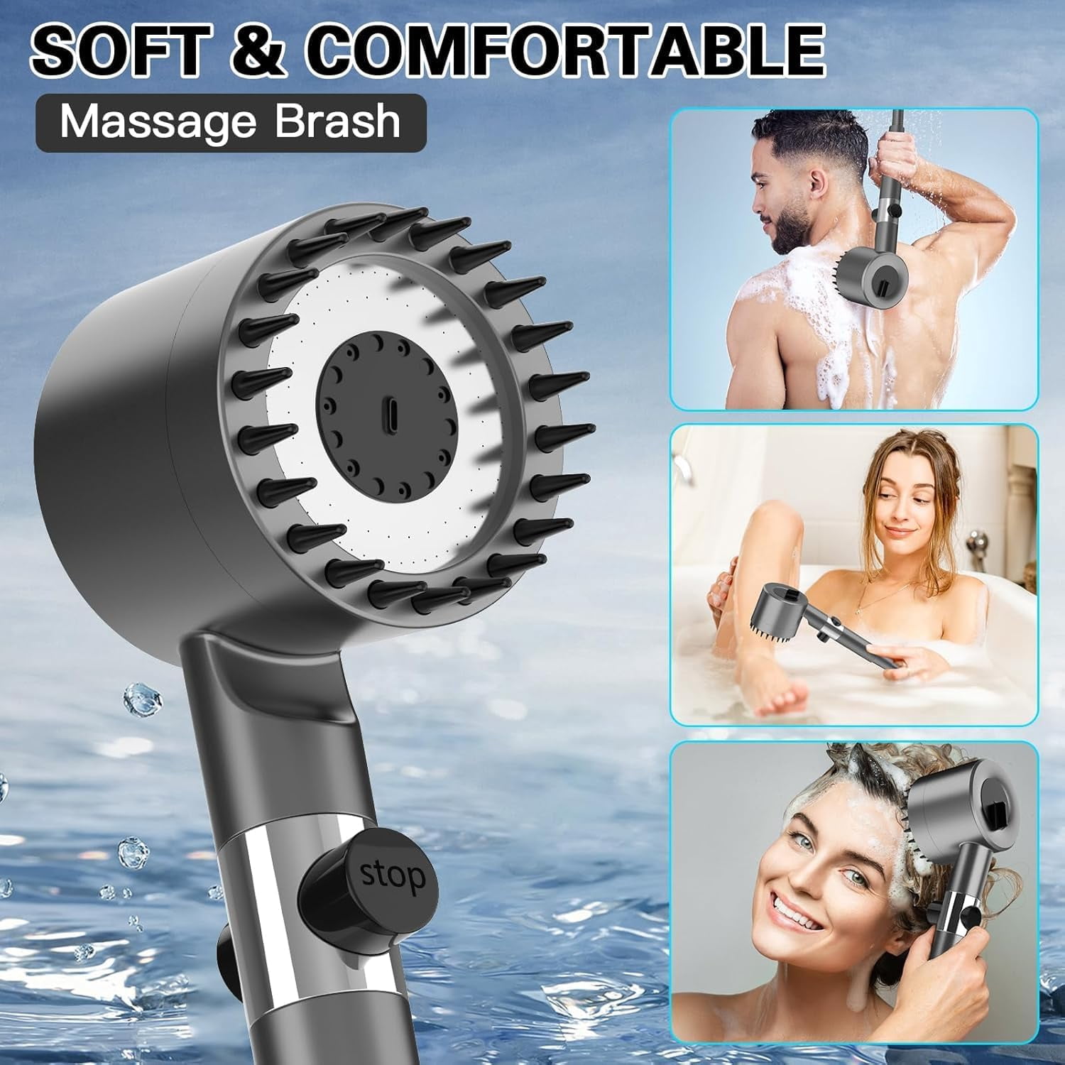 Ion Drops Filtered Shower Head with Handheld, High Pressure Multiple Spray Modes Shower Head with Filter, Power Wash for Hard Water, Showerhead with ON/OFF Switch for Pets Bath,Grey