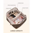 thumbnail image 3 of Leopard Print Travel Makeup Bag Cosmetic Bag Toiletry Bag for Women, Wide Open Organizer Pouch with Divider Handle Portable Quilted Open Flat, Brown, 3 of 7