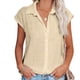 thumbnail image 1 of Blusa de un solo pecho Botón frontal Color puro Cuello vuelto Blusa de manga corta para mujer Verano Albaricoque L, 1 of 4