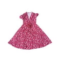thumbnail image 3 of Daeful Robes Midi Manches Courtes Longue Robe Imprimé Floral Été Plage Robe Décontractée Bohème Col en V Rouge Vin G, 3 of 9