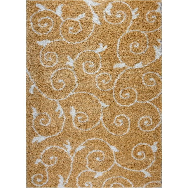 Ladole Rugs Shaggy Rabat Abstract Pattern Sustainable Spirals Style Indoor Small Runner Rug in Dark Yellow White 2'7" x 4'11"