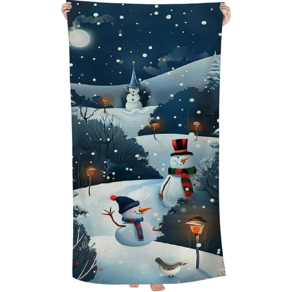 PHYHOO Snowman Beach Towel Vintage Christmas Cute Snowman Camping Towels Microfiber Sand Free Microfiber Absorbent Quick Dry Pool Travel Swimming 30x60in