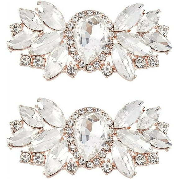 1 Pair Flower Rhinestone Shoe Clips Rose Gold Crystal Shoe Clips Detachable Shoe Charms Shoe Decorations for Wedding Bridal Shoes High Heel Belt Hat Jewelry Shoe Clips