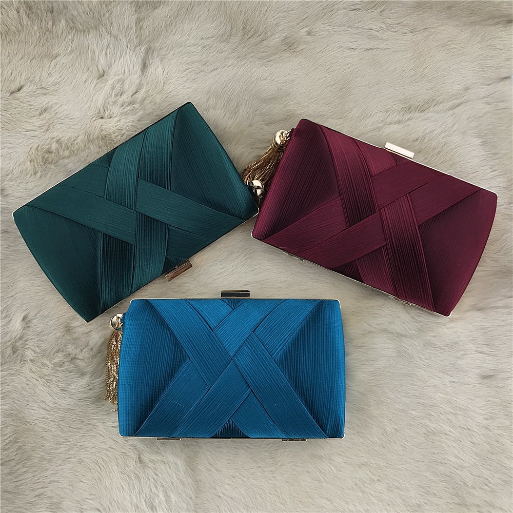 Handheld Women's Evening Clutch Bags Silk Satin Party Handbags Bridal Wedding Purses with Tassel Pendant,Dark Purple