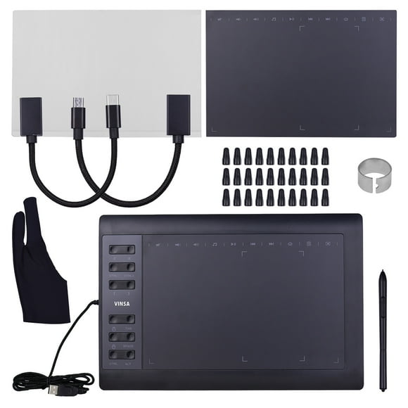Tablette Graphique Professionnelle 10x6 Pouces 12 Touches Express avec 8192 Niveaux Stylet Sans Batterie/30 Pcs Plumes/stylo Clip/2 Pcs OTG Câble/film Copie/film Sensation Main/support PC/ordinateur Portable