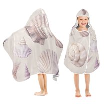 Yayeee Kids Hooded Towels Toddler Soft Absorbent Beach Bathing Wrap 50" x 23.5", Purple Watercolor Seashells