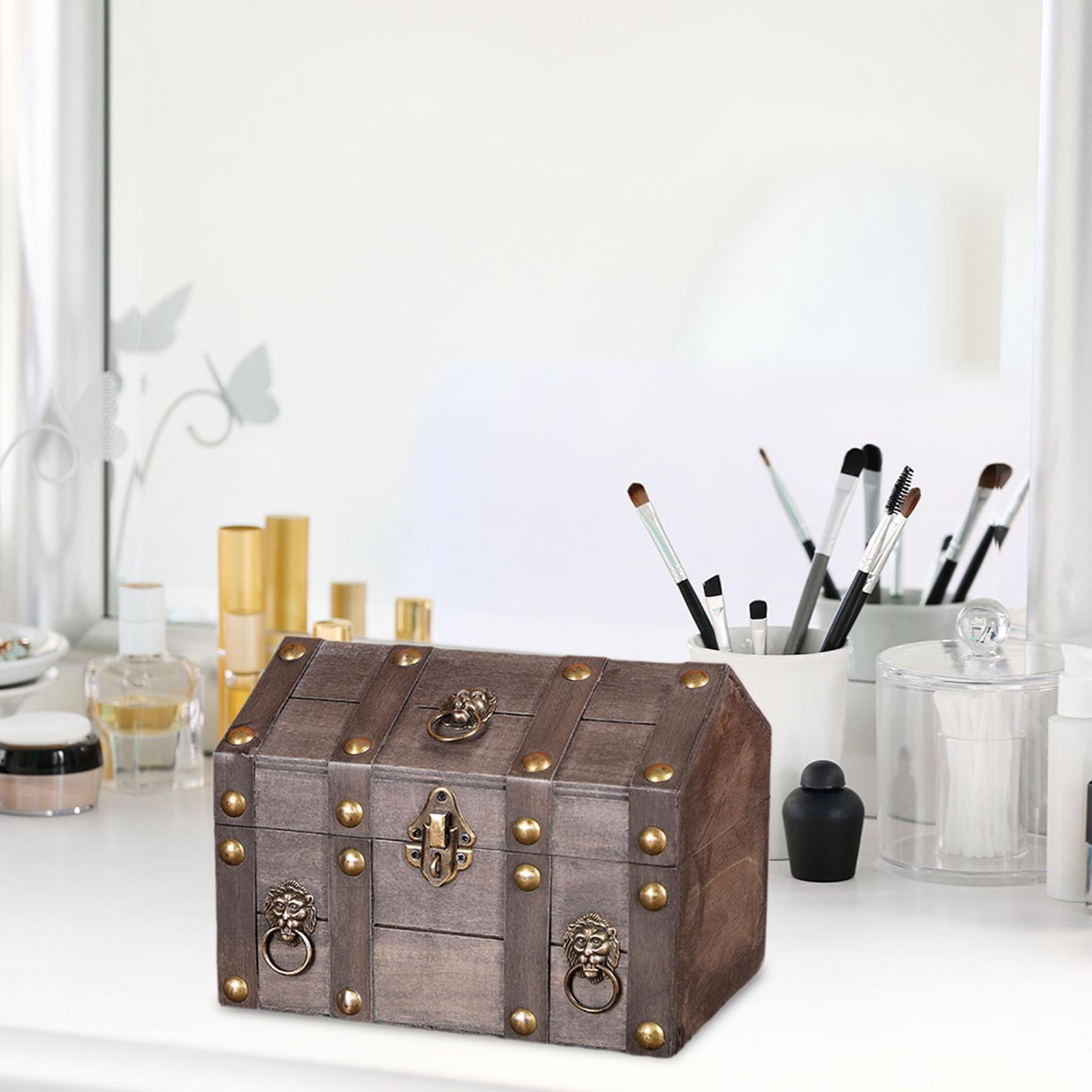 TISHITA Pirate Treasure Chest Chest Solid Wood Vintage Design Handmade for Women Trinket Box Photo Props Storage Box Decorative Trunk Gray