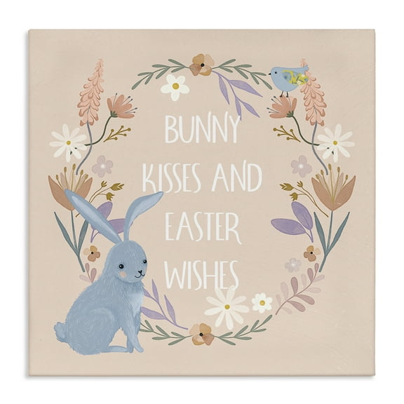 Stupell Industries Bunny Kisses Easter Wishes Holiday Painting Wrapped Canvas Art Print Wall Art, 17 x 17