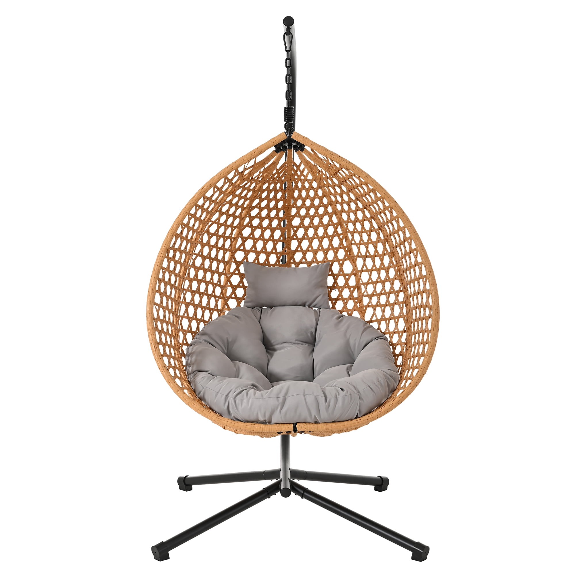 Woven Hanging Egg Chair With Stand, Sturdy Outdoor Swing Chair for Balcony Bedroom, Light Gray