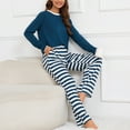 thumbnail image 5 of Loritta Lounge Set Womens 2 Piece Outfits Long Sleeve Round Neck Pajamas Striped Sleepwear Pants for Women S-2XL, 5 of 6