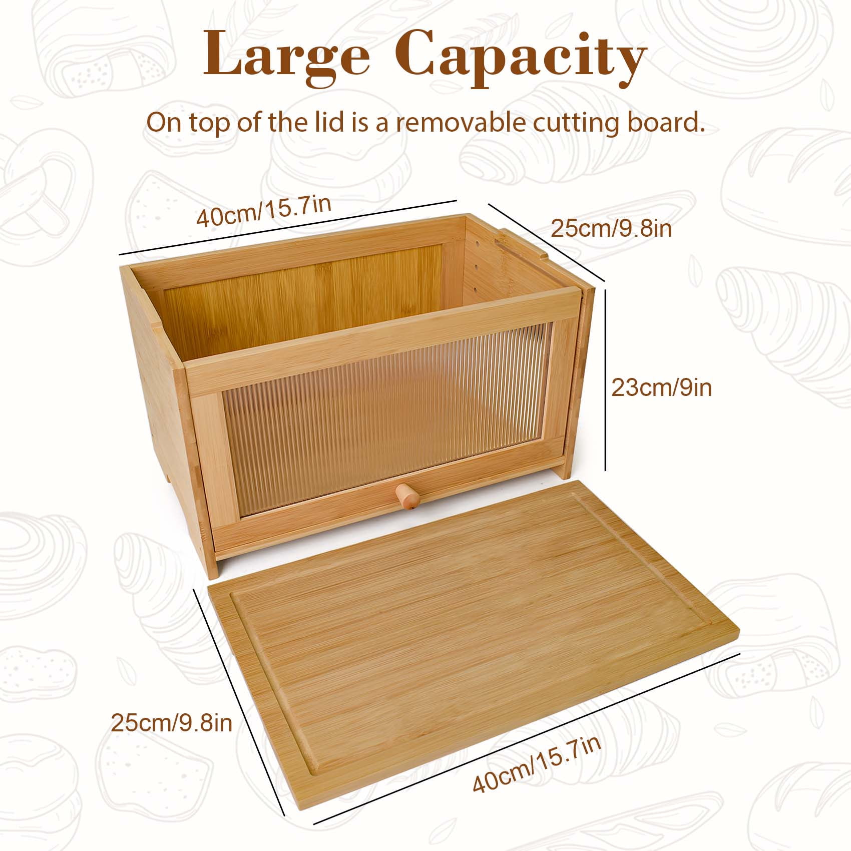 thovorrnl Bread Box for Kitchen Countertop with Removable Cutting Board, Farmhouse Bamboo Bread Storage Container, 15.7” x 9.8” x9.2”