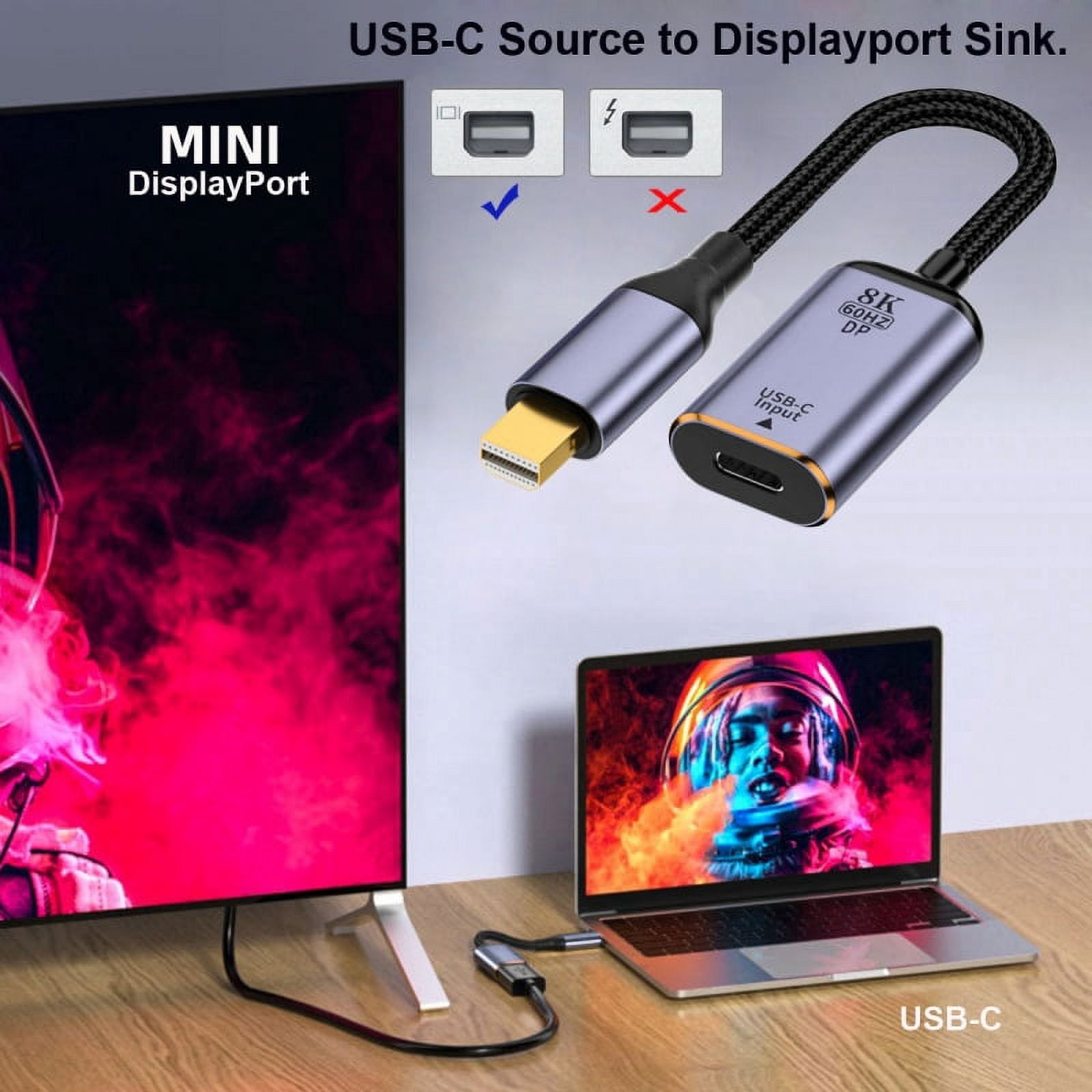 CY USB-C Type C Female Source to Mini Displayport DP 1.4 Sink HDTV Cable 8K@60hz 4K@120hz for Tablet Phone Laptop