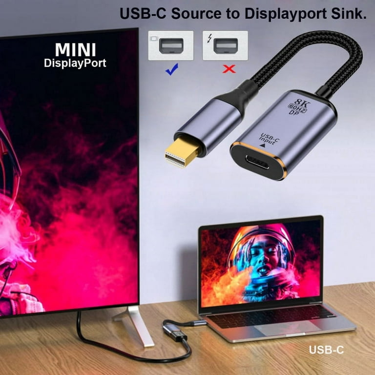 CY USB-C Type C Female Source to Mini Displayport DP HDTV Adapter 4K 60hz  1080p