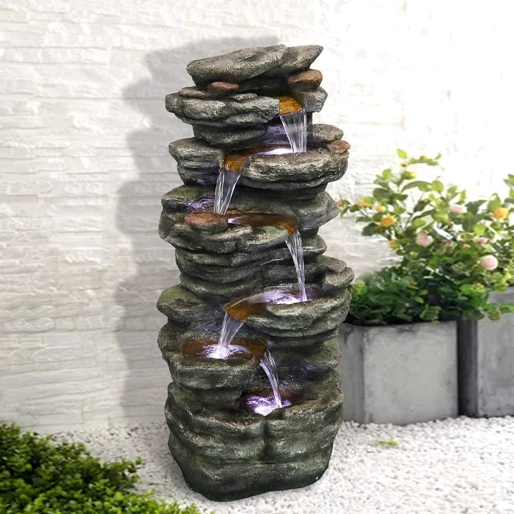 Stacked Rocks Water Fountain 4-Tier Water Fall with Warm LEDs Pump 39 1/2" H 