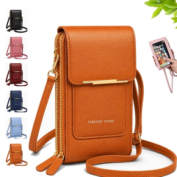 Women's Touch Screen Mobile Phone Messenger Bag, RFID Leather Crossbody Wallet Purse, Anti-Theft Shoulder Strap,Multi-Card Slots for Daily Travel, Brown