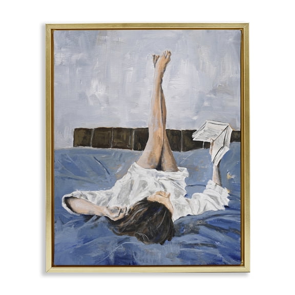 Stupell Industries Traditional Woman Reading Book Gold Floating Frame Canvas Art, 17 x 21, by Design Fabrikken