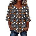 thumbnail image 2 of JOANKDMI Women Jack-o-Lantern and Ghost Shirt Striped V Neck Button Up Tunic With Spiderweb Details for Halloween Group Dress Up Casual Festive Holiday Matching Outfits, 2 of 7