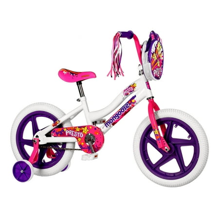 Mongoose 16" Presto Pizzazz Single Speed Kids Training Wheel Bicycle, White/Pink