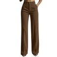 thumbnail image 3 of Women's Pinstriped Corduroy High Waist Wide Leg Pants, Button Zipper Closure Side Pocket Solid Trousers, Soft Retro Bottoms for Daily Office | TruHer,Brown XL, 3 of 8