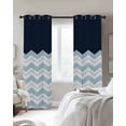 thumbnail image 4 of Blue Chevron Blackout Curtains for Bedroom Living Room Darkening Curtains 90 Inch Geometric Black Print Wavy Striped White Black Out Window Curtain Privacy Window Treatment Grommet Drapes 52"x90"x2, 4 of 9