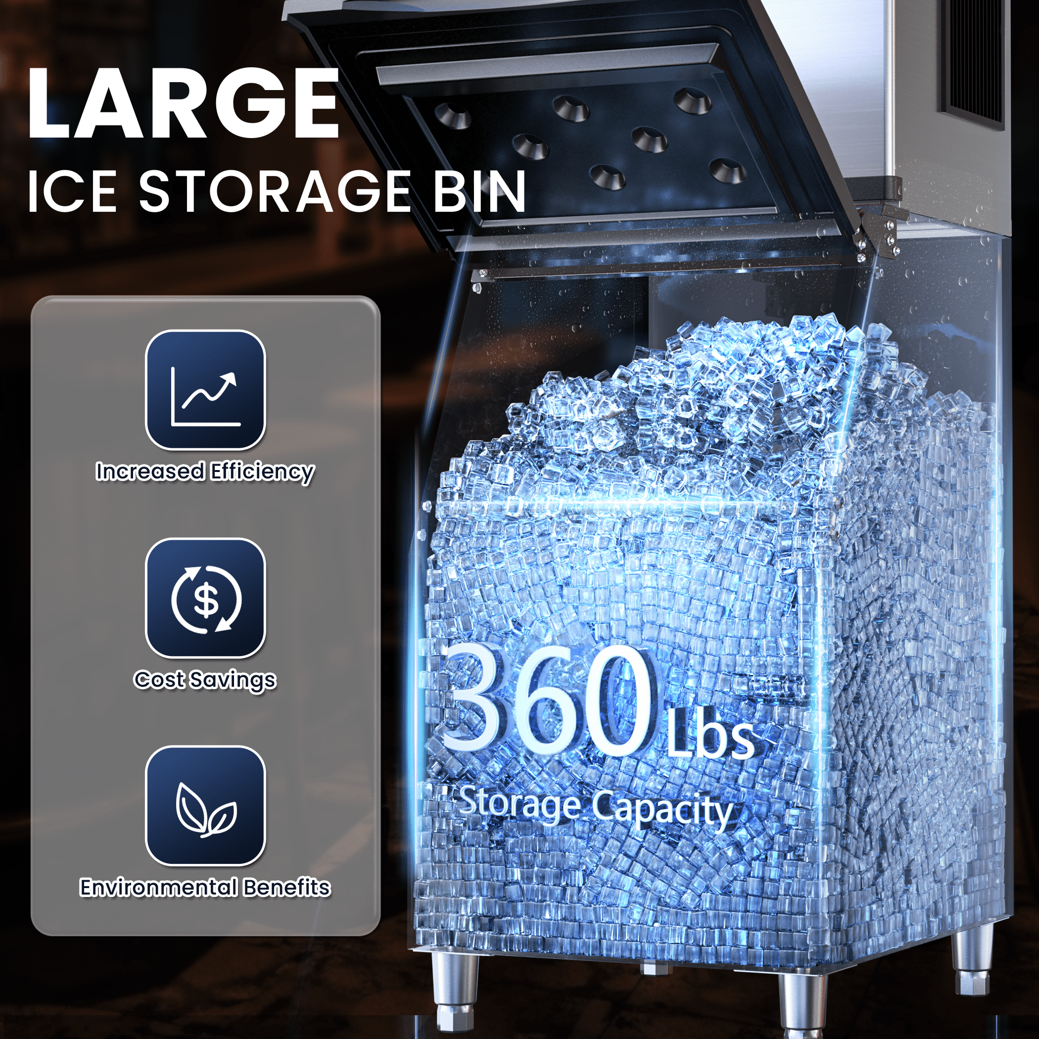 Coolake 22" 450lbs Commercial Cube Ice Maker, 360lbs Storage, Stainless Steel, Antiscaling Filter