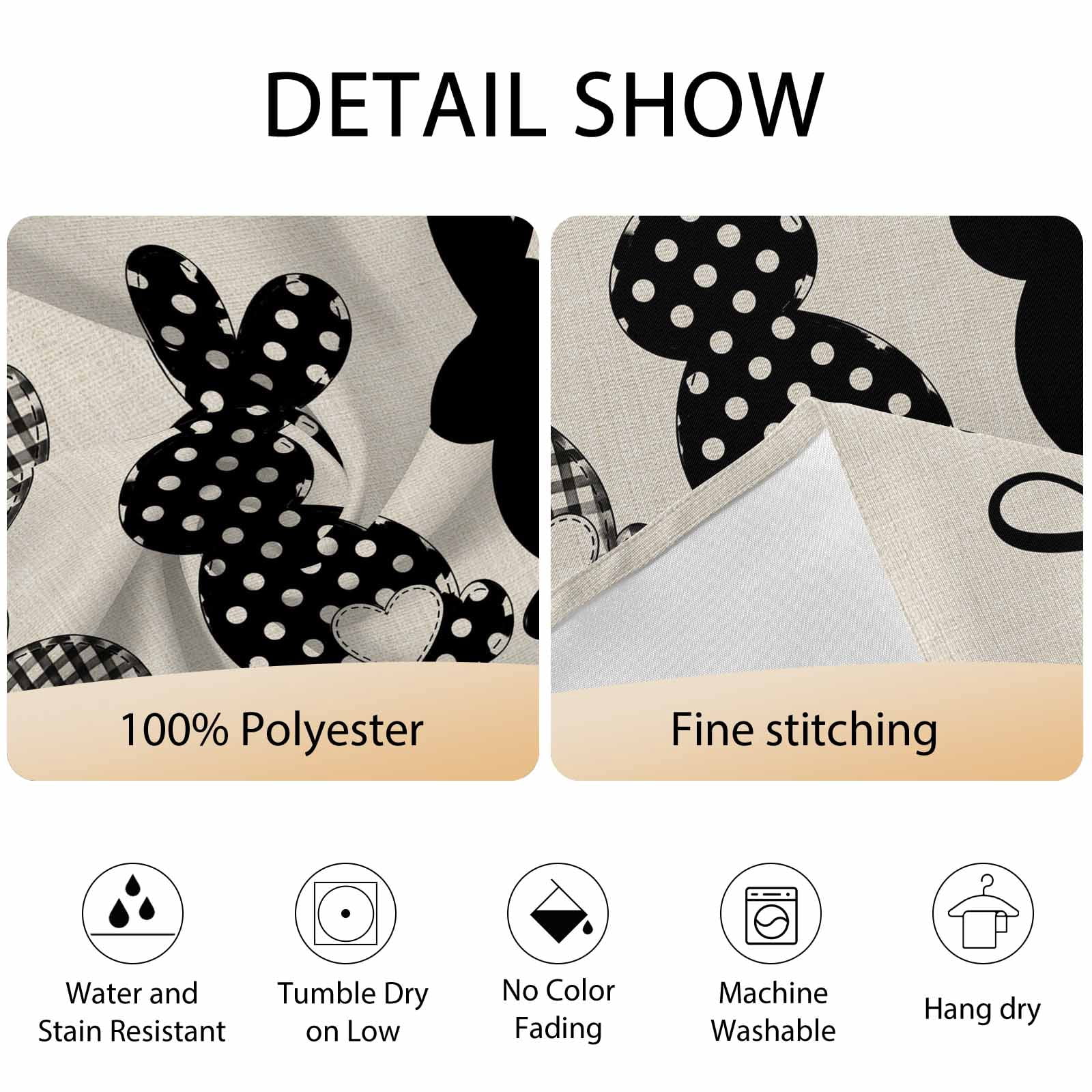 Round Tablecloth Happy Easter Waterproof Oil Proof Polyester Table Cloth Cover Decor for Home Dining Outdoor,Patio,Parties, 54" Dia. Easter Bunny Tails Beige