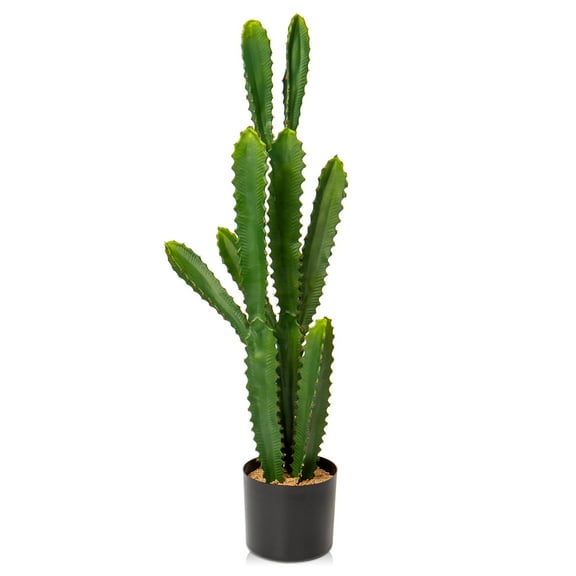 32.5" Tall Fake Cactus Plant Potted Large Cactus 'Euphorbia Accruensis Cactus' Big Cacti Artificial Cactus for Home Garden Office Decor Housewarming Gifts