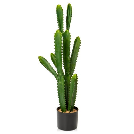 Condition photo showing New/Like New for 32.5  Tall Fake Cactus Plant Potted Large Cactus  Euphorbia Accruensis Cactus  Big Cacti Artificial Cactus for Home Garden Office Decor Housewarming Gifts