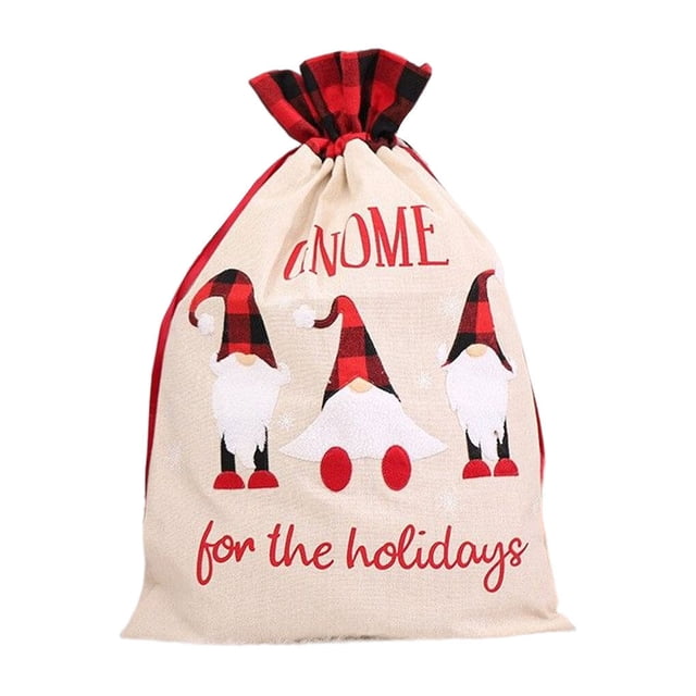 Matsuzay Saco con cordón de Navidad Cartas impresas Regalos Dulces Calcetín Exquisito Bosque Hombre Encaje Goodie Bag Decoración de gran Kits de decoración para fiestas Beige
