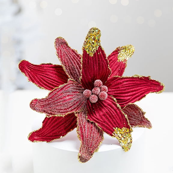 SHIMELE 1Pcs Simulation Christmas Flowers Decor - Artificial Xmas Floral Arrangements - Wedding & Party Decorations - Cloth Material - Holiday Gifts - Vibrant Colors & Durable Design