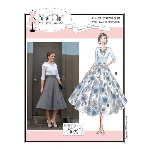 Sew Chic Sewing Pattern Starter Skirt Women 15 Waist Sizes: 25 to 40 inches