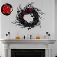 Black Wreath With Branches And Synthetic Flowers Beautiful Decorative