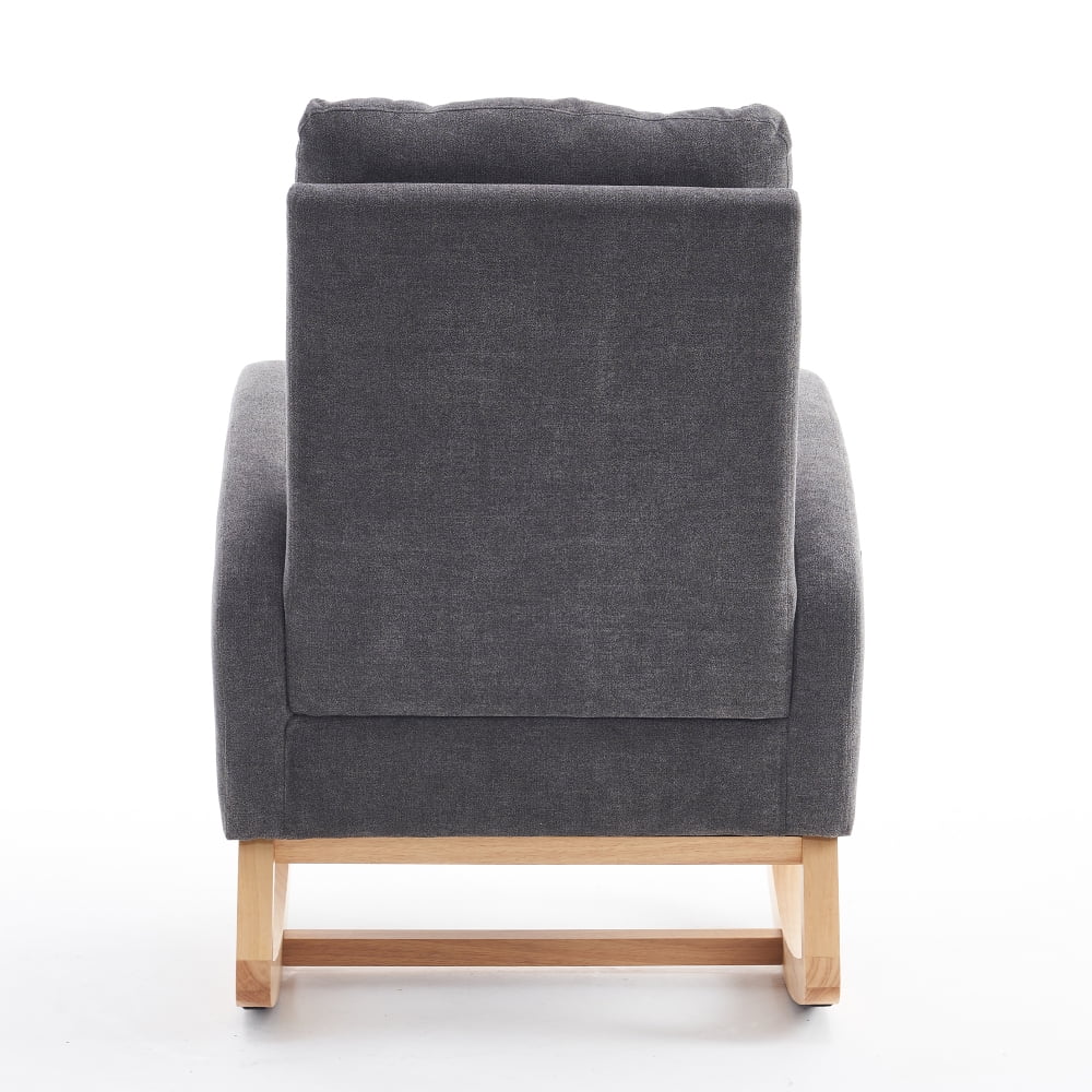 LUCKHAO   Accent Rocking Chair with High Back , Nursery Rocking Chair with Retractable Foot Rest,  Glider Rocking Chair with Solid Wood Legs ,Button Decors Mid Century Rocker Chair