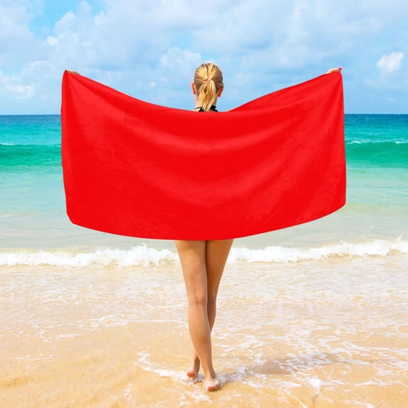 Ryvnso Red Oversized Beach Towel Microfiber Bath Blankets Swimming Fitness 37" x 74"