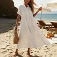 thumbnail image 2 of Laqbezok Women's V-Neck Tiered Midi Dress, Casual Short Sleeve Cuffed Summer Sundress, Loose Fit Ruffle Flowy Boho Gown, 2 of 4