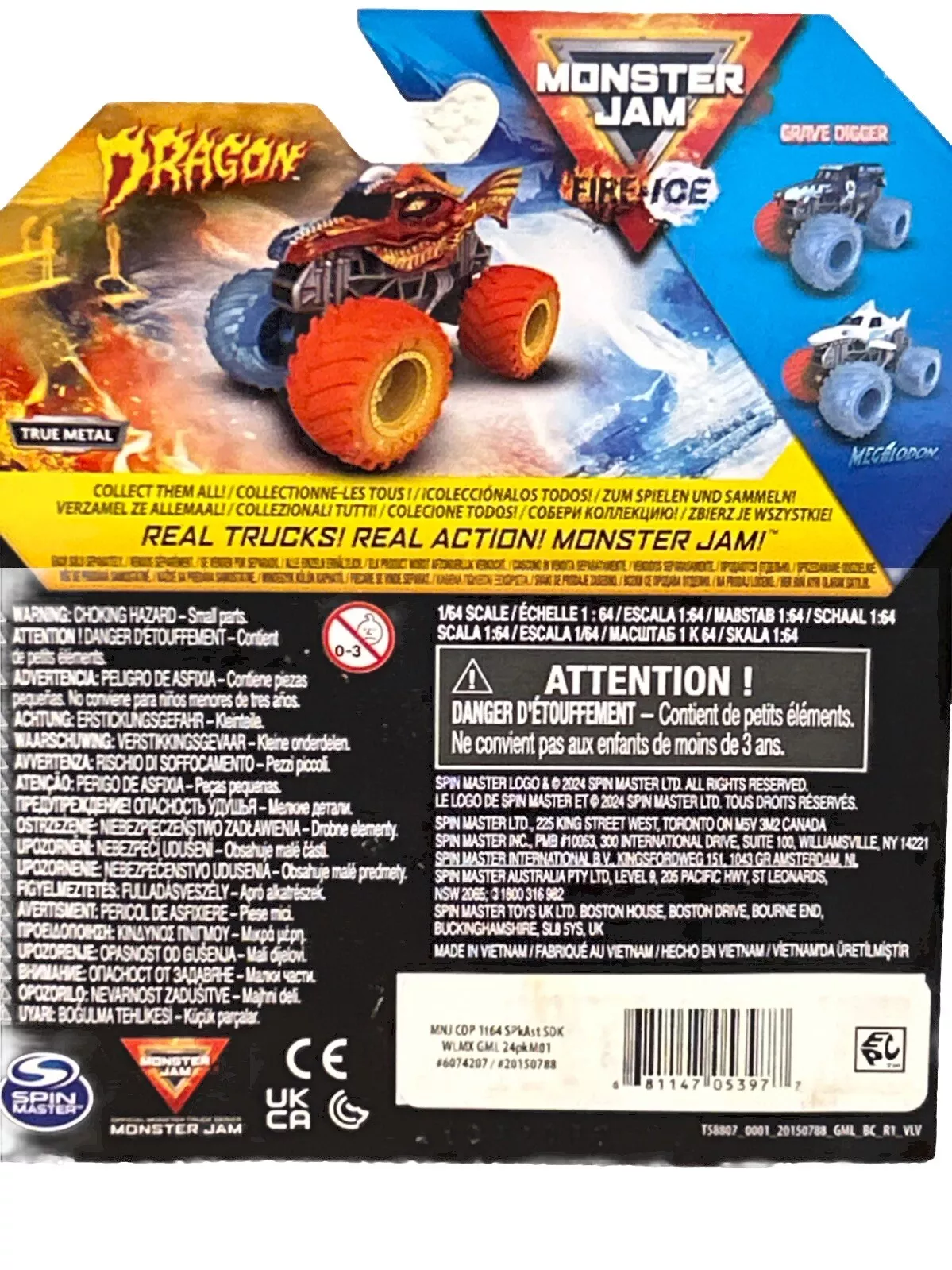 Monster Jam, Fire & Ice Dragon Monster Truck, Die-Cast Vehicle, Walmart Exclusive, 1:64 Scale