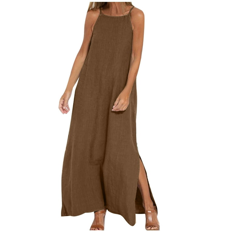 chinese dress ladies Halvar Linen Maxi Dress Brown Espresso