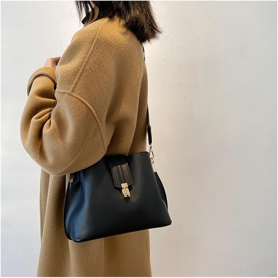 Leather Bucket Bags and Purses for Women Hobo Crossbody Bucket Handbag with Guitar Strap Casual Hobo Shoulder Bag