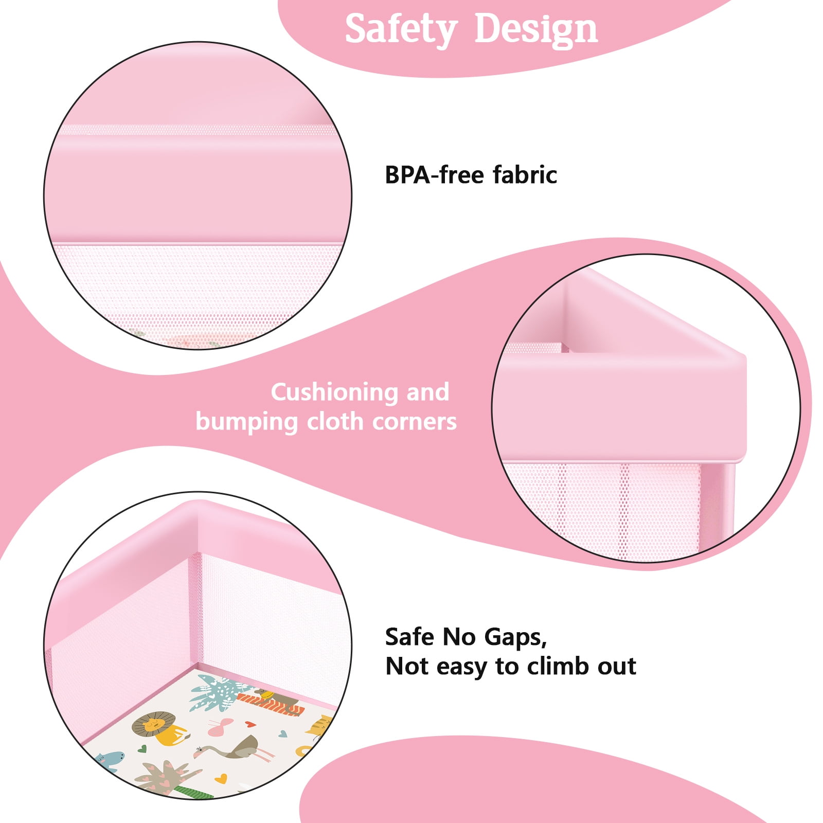 Baby Playpen with Mat 50x50 Inch Large Girls Pink Playpen for Babies and Toddlers 1-3 Baby Play Pen
