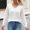 thumbnail image 3 of FRSASU Women's Cropped Sweaters V-Neck Long Sleeve Lightweight Soft Crochet Casual Pullover Knit Sweater Tops White, 3 of 8
