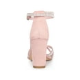 thumbnail image 2 of BLISSFUL STEP Women's Shoes Rhinestone Crisscross Strappy Block Heel Faux Suede Ankle Buckle Sandals Pink 9, 2 of 7